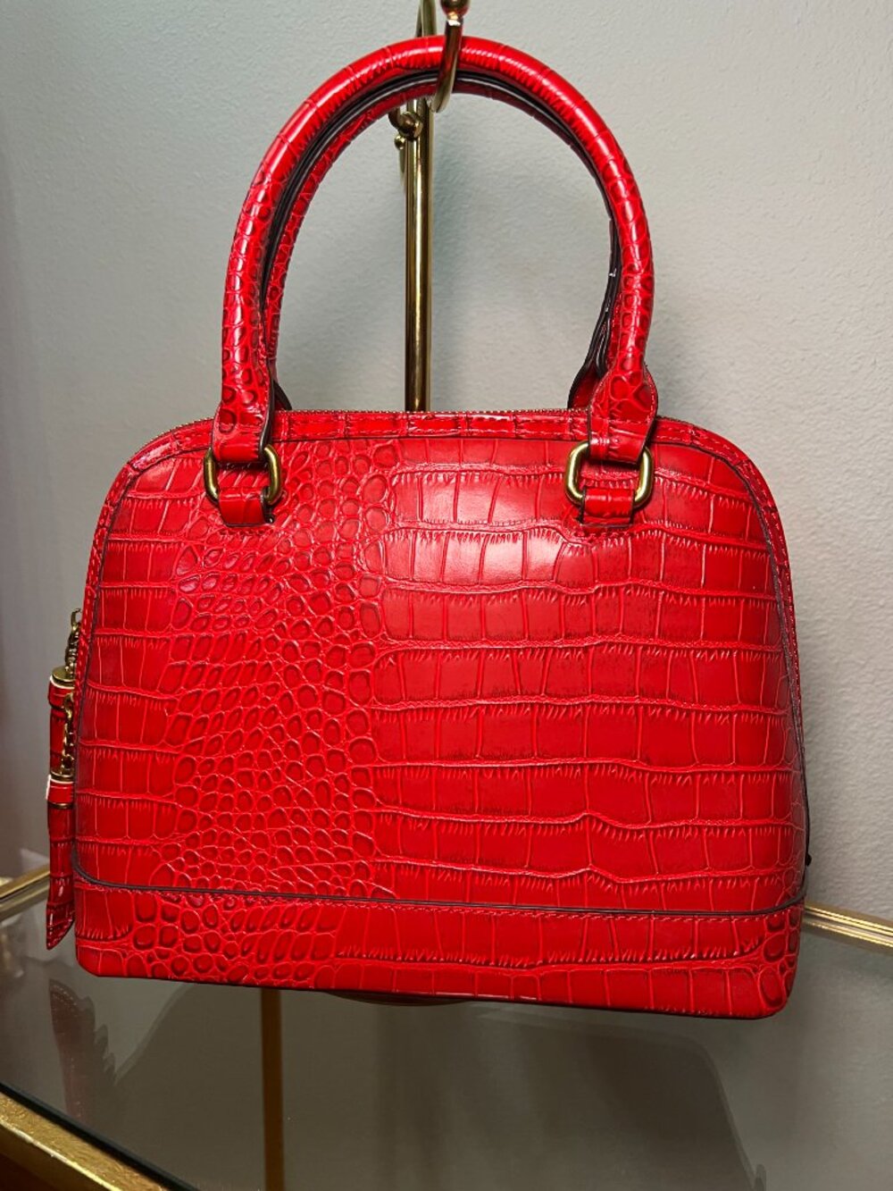 NEW GORGEOUS RED CROC EMBOSSED HANDBAG - Picture 2 of 7